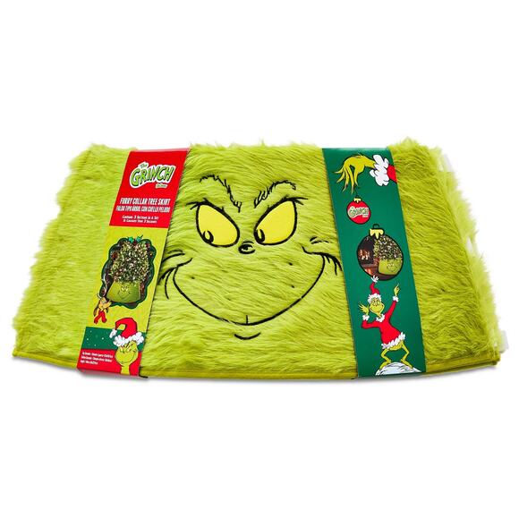 Dr. Seuss The Grinch Green Fuzzy Christmas Tree Skirt Collar Holiday Novelty Dec - Picture 3 of 5